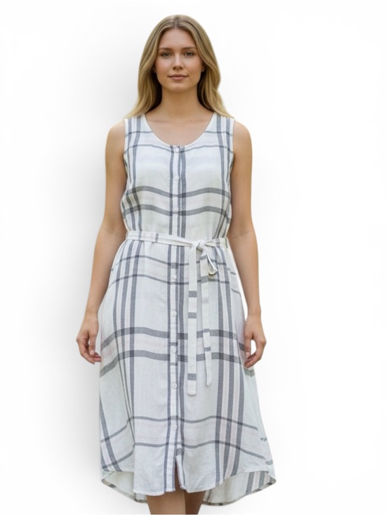 cupcakes & cashmere Dresses & Skirts - Cupcakes & Cashmere Woman’s Sleeveless White & Gray Plaid Dress w Tie Belt SZ S